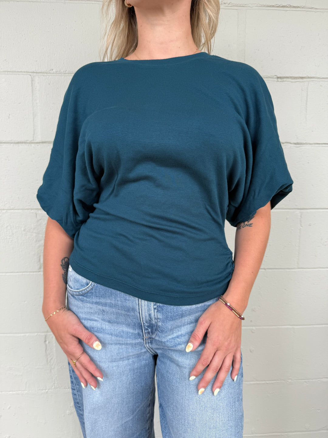Vicky Scoop Neck Balloon Sleeve Tee - Rainforest
