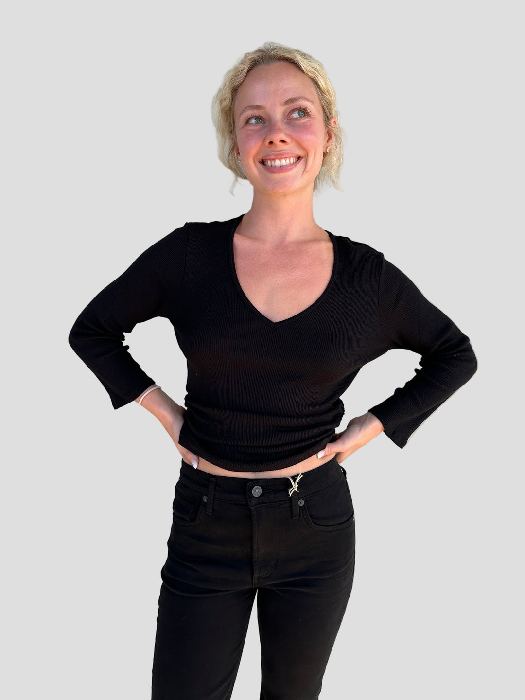 Sylvie Shirred Side Tee - Black