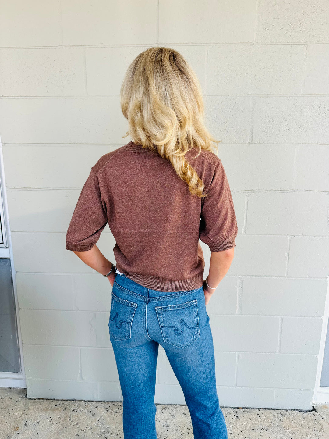 Fendy Metallic Sweater - Cognac/Gold Metallic