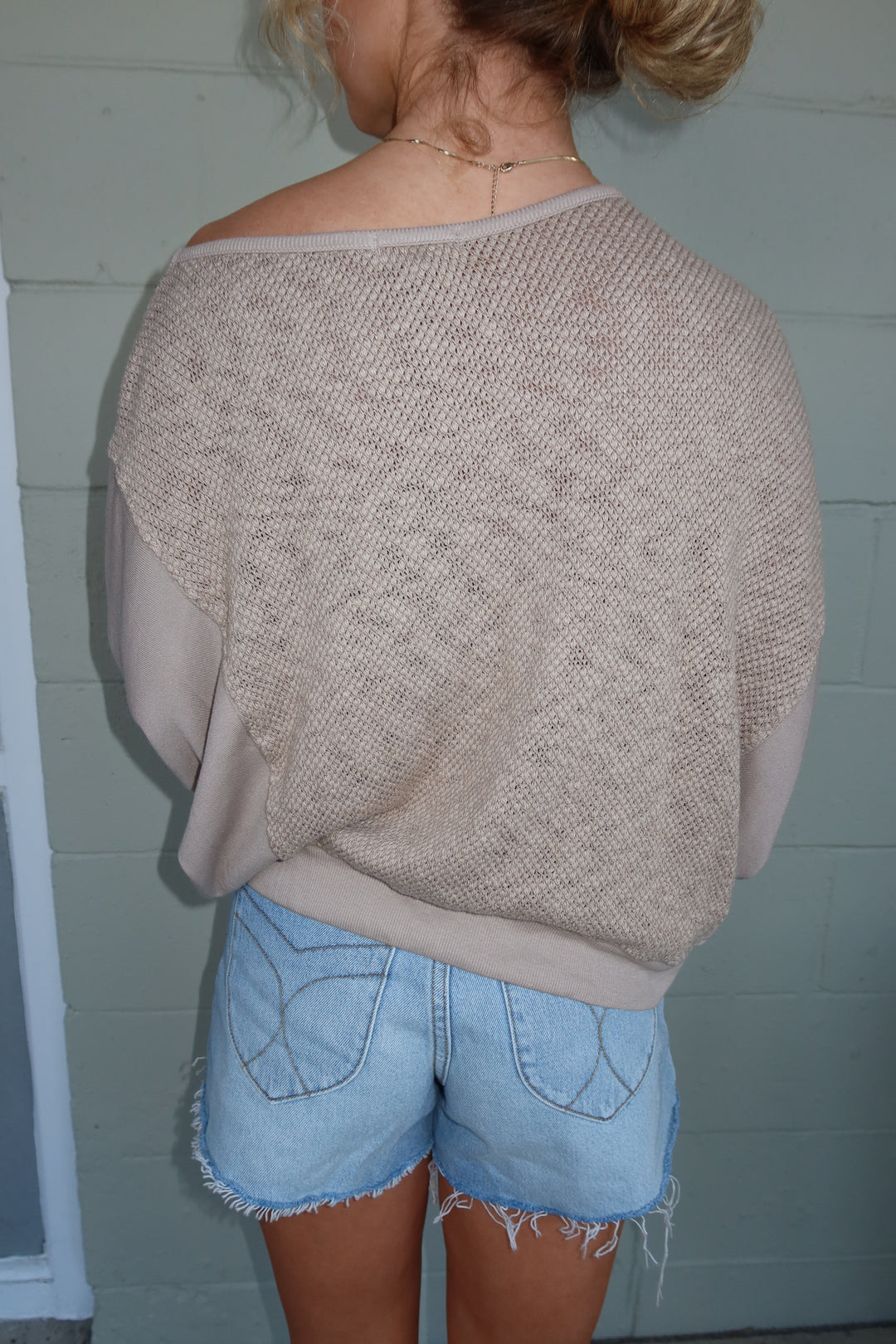 Oak Bark Maggie Off The Shoulder Mesh Back Pullover