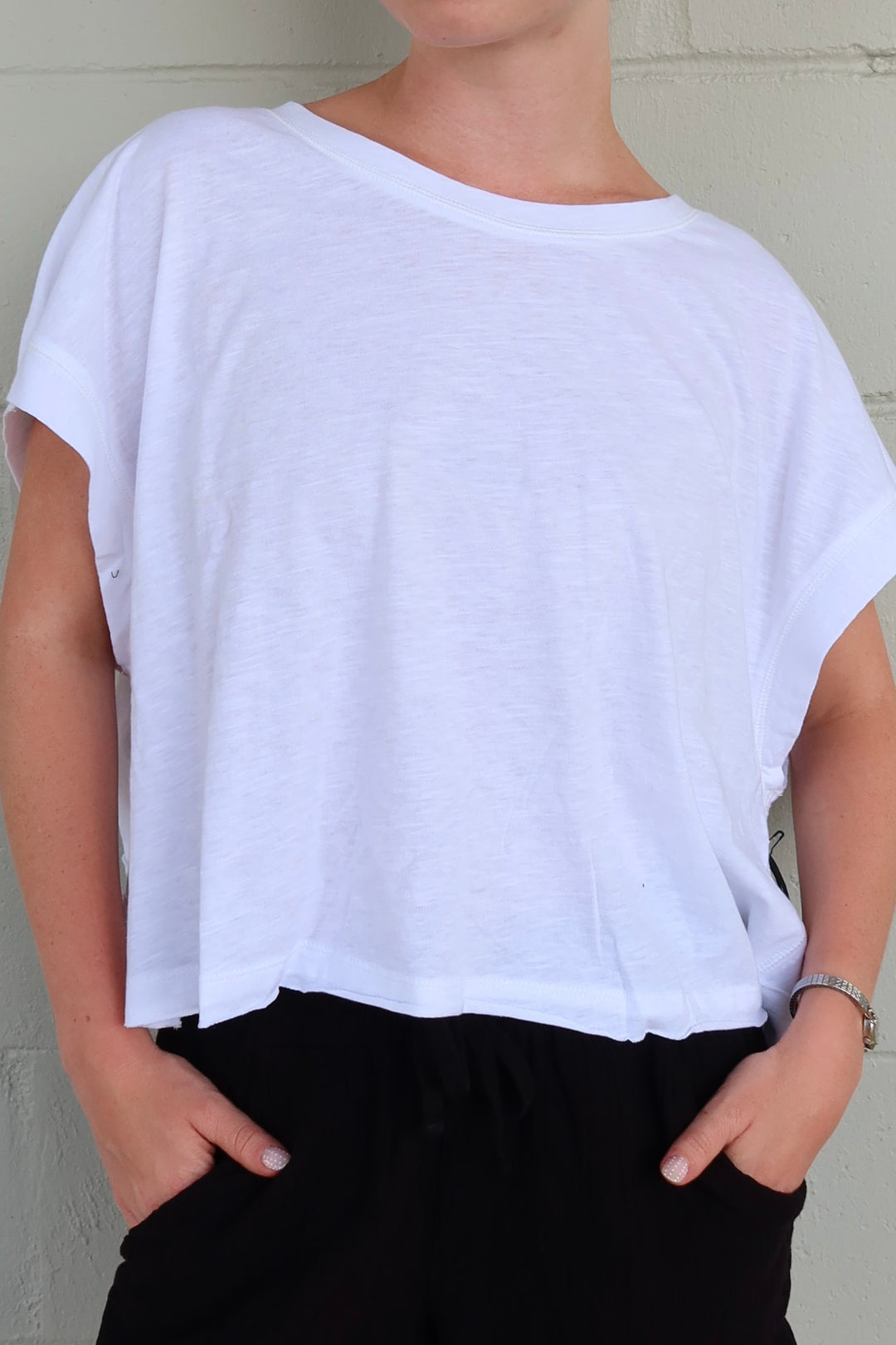 Cotton Slub Open Back Tee - White