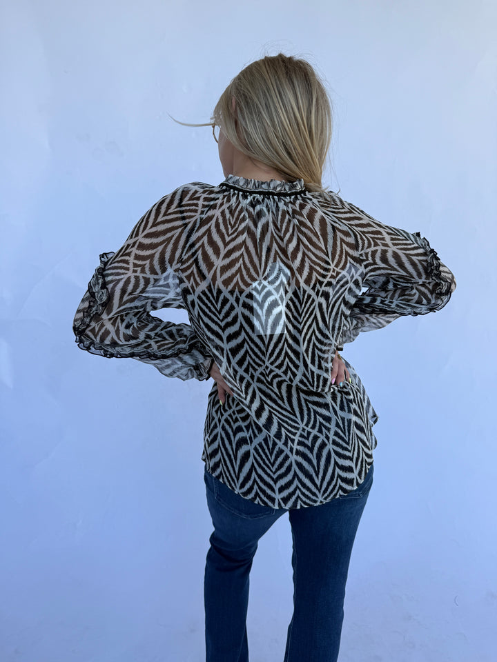 Black with White Linda Blouse