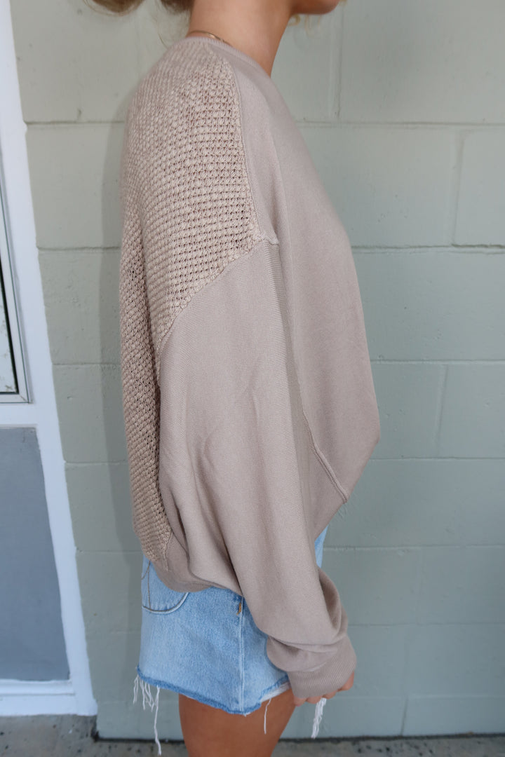 Oak Bark Maggie Off The Shoulder Mesh Back Pullover