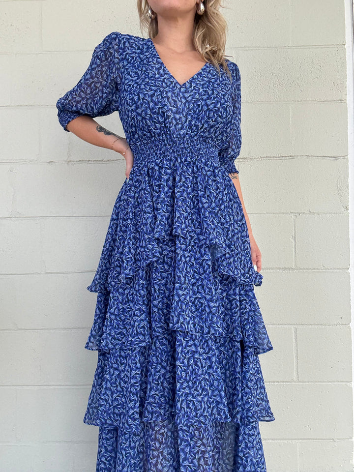 Navy Print Milana Midi Dress