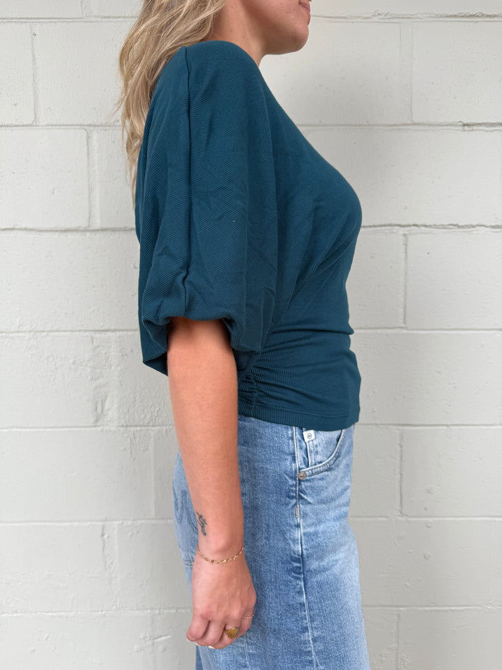 Vicky Scoop Neck Balloon Sleeve Tee - Rainforest