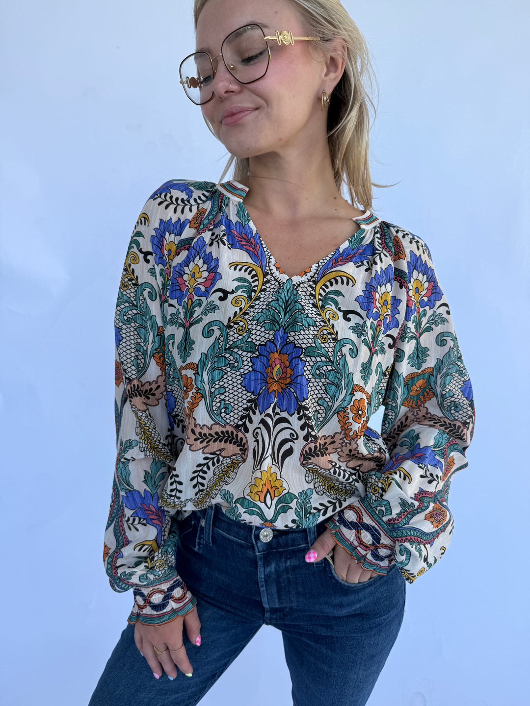 Ivory Print Whitley Blouse