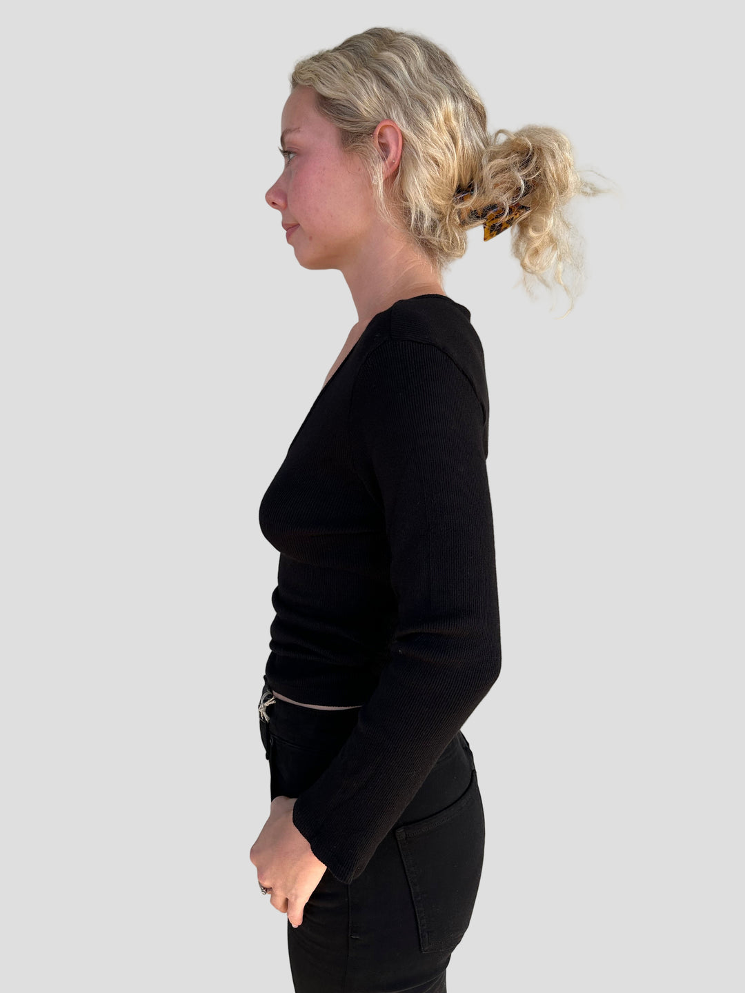 Sylvie Shirred Side Tee - Black