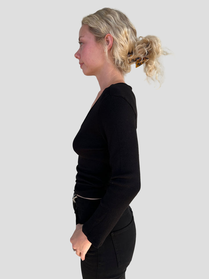 Sylvie Shirred Side Tee - Black