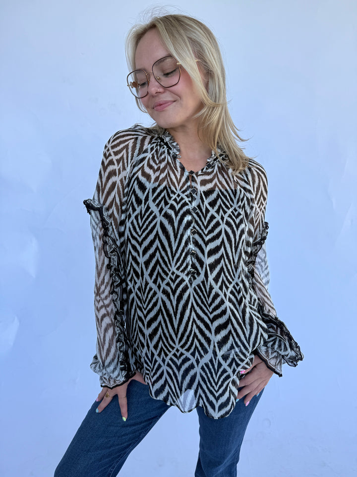 Black with White Linda Blouse