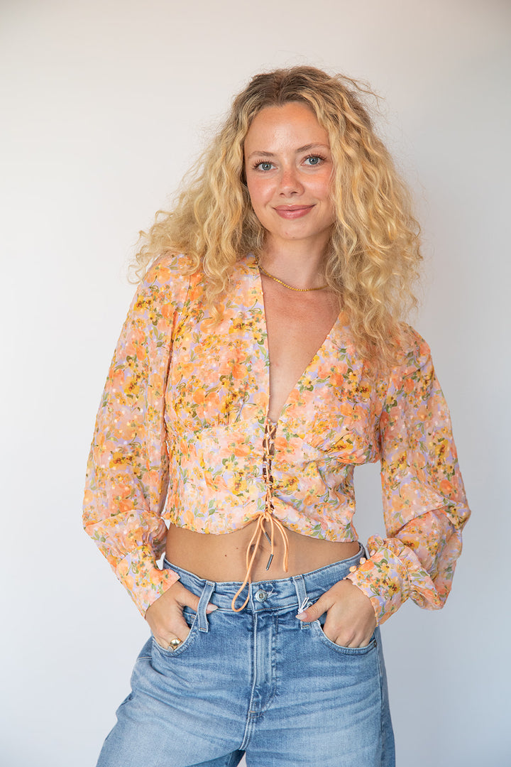 Tangerine Floral Sadie Top