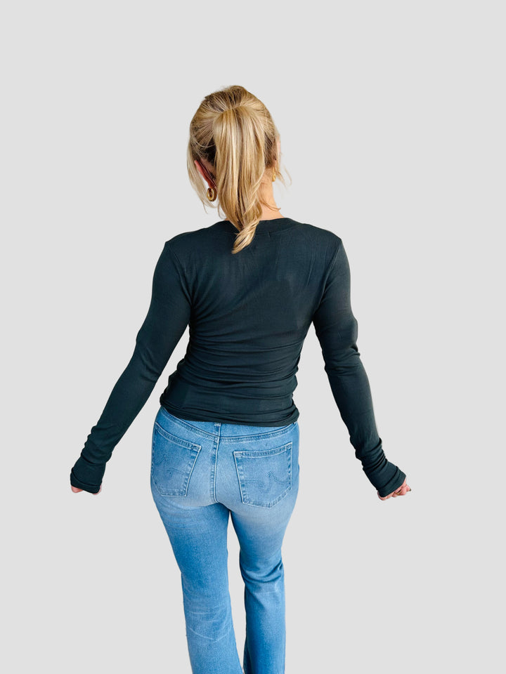 Surina Deep V Long Sleeve Tee - Pacific