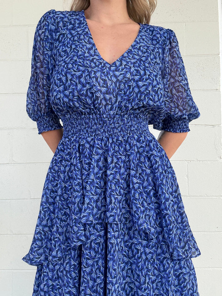 Navy Print Milana Midi Dress