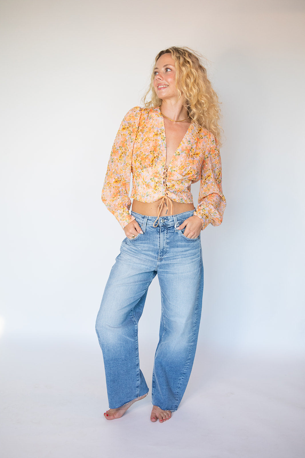Tangerine Floral Sadie Top