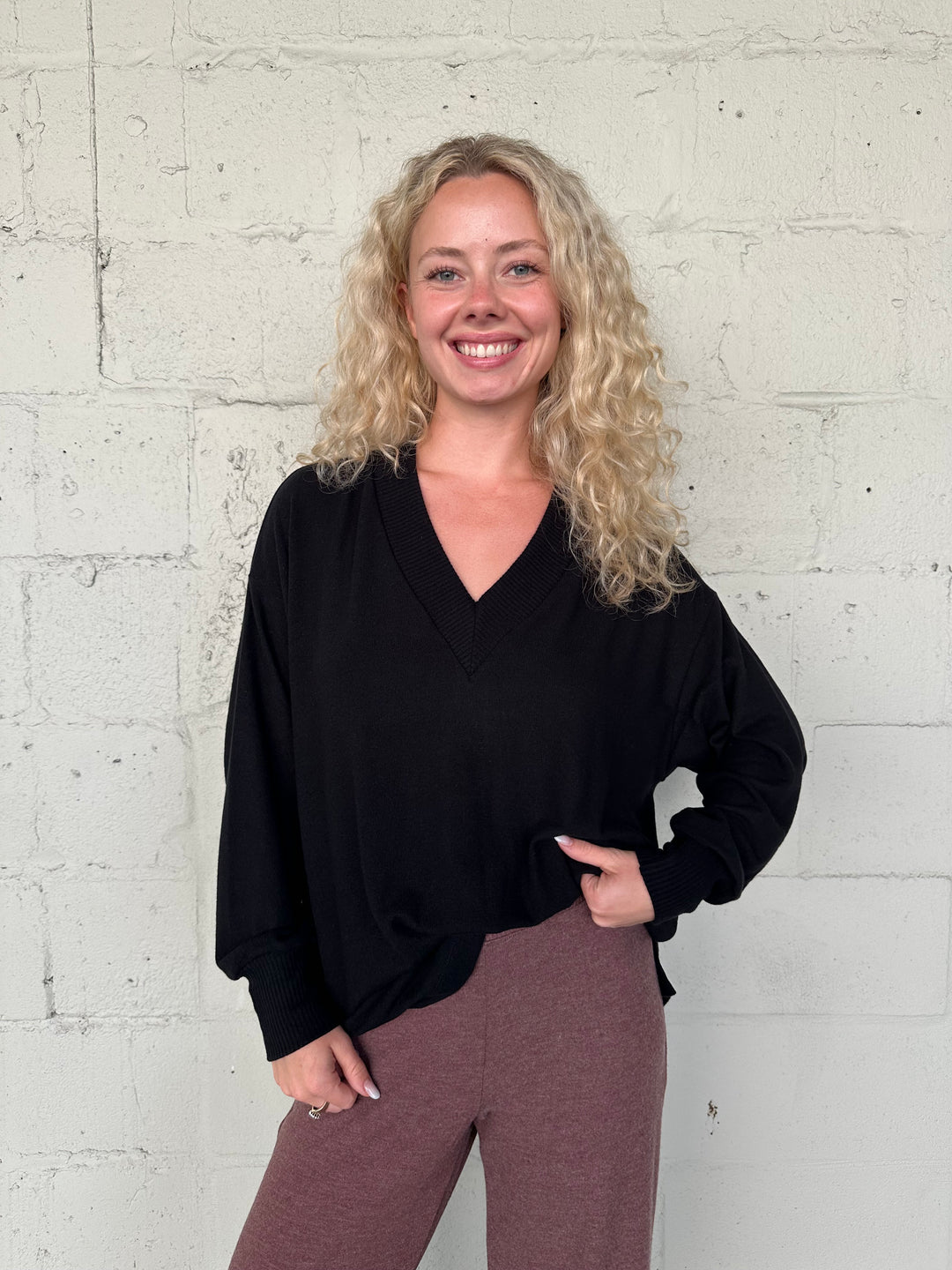 Athena V Neck Tunic - Black