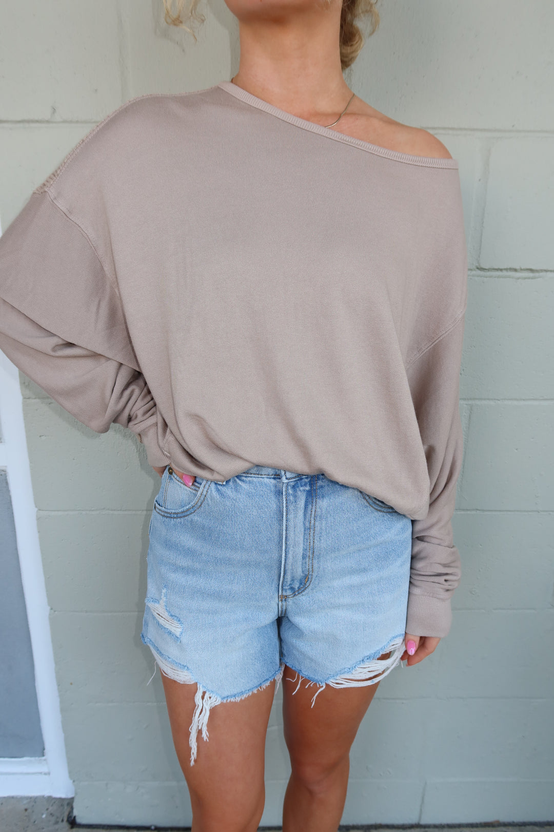 Oak Bark Maggie Off The Shoulder Mesh Back Pullover