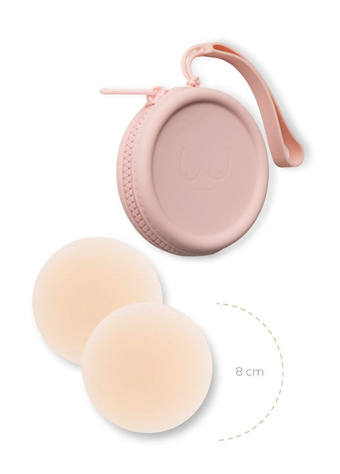 Product Shot Of Boob-eez Silicone Travel Case 8cm Nipple Covers With Dusty Pink Case.