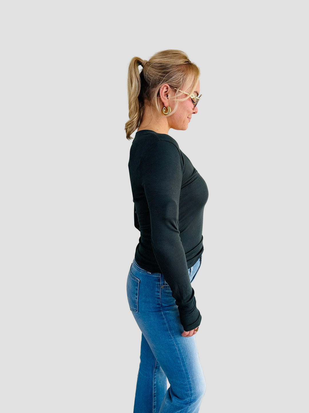 Surina Deep V Long Sleeve Tee - Pacific