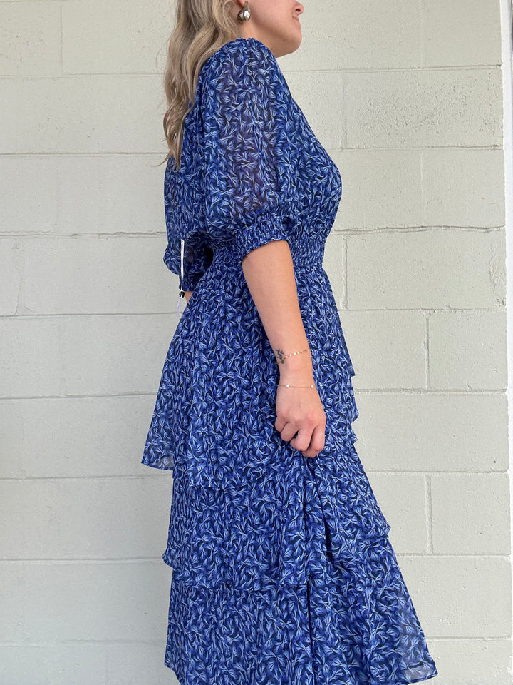 Navy Print Milana Midi Dress