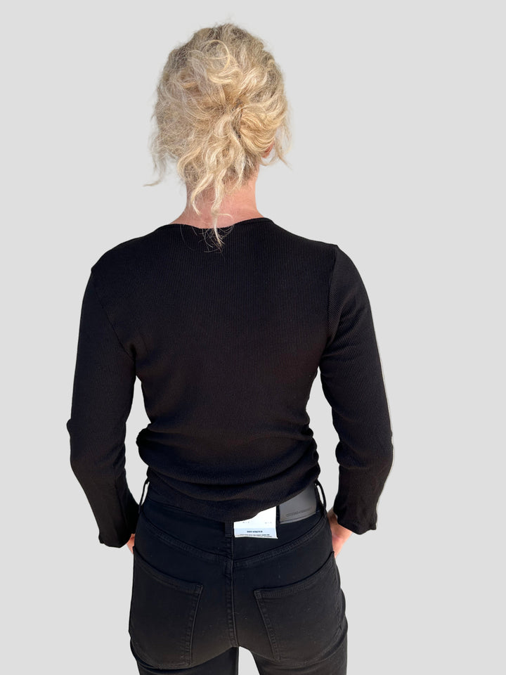 Sylvie Shirred Side Tee - Black