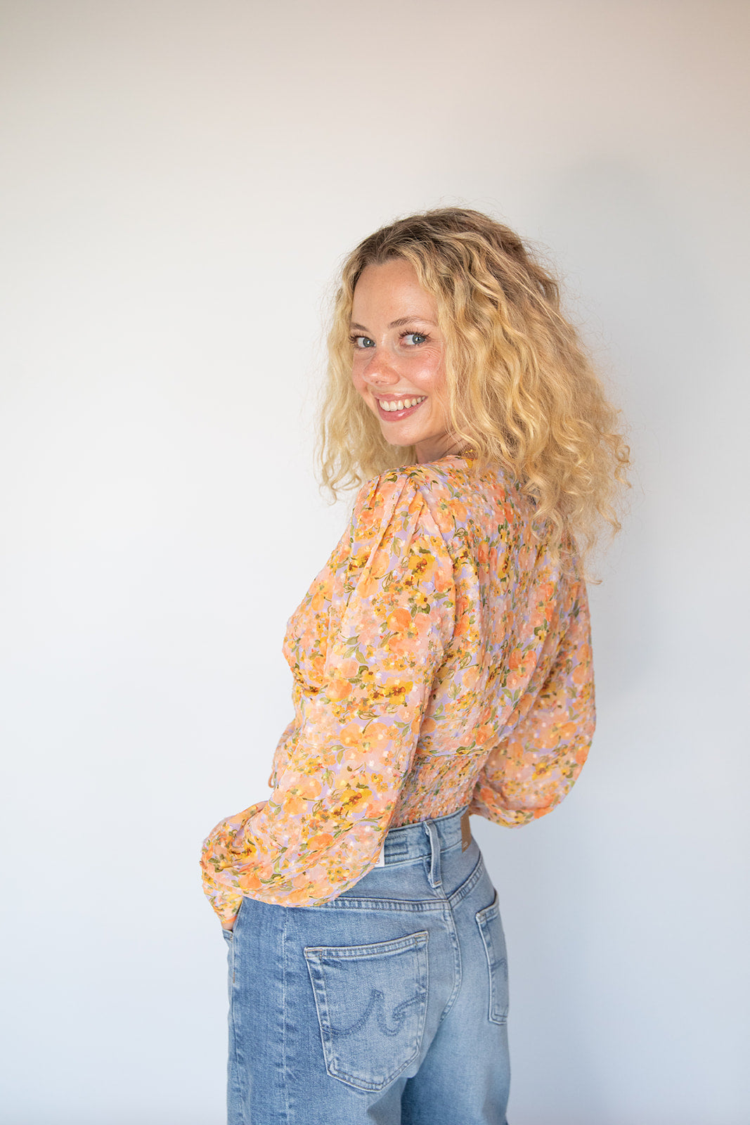 Tangerine Floral Sadie Top