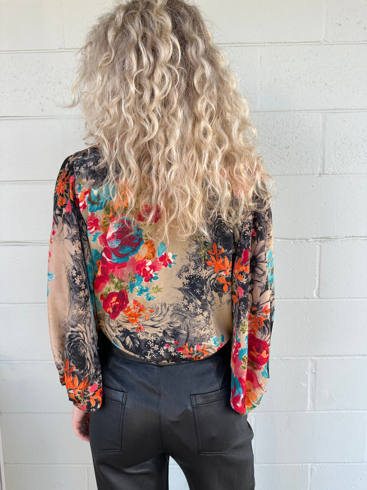 Oversized Button Down Top - Bright Floral