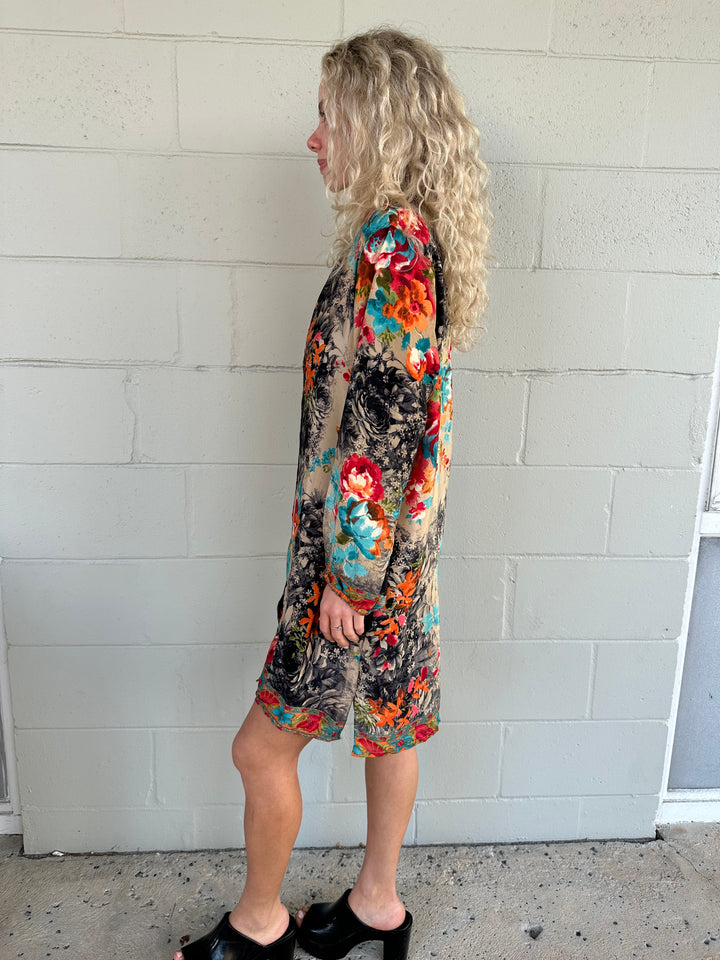 Button Down Shirt Dress - Bright Floral