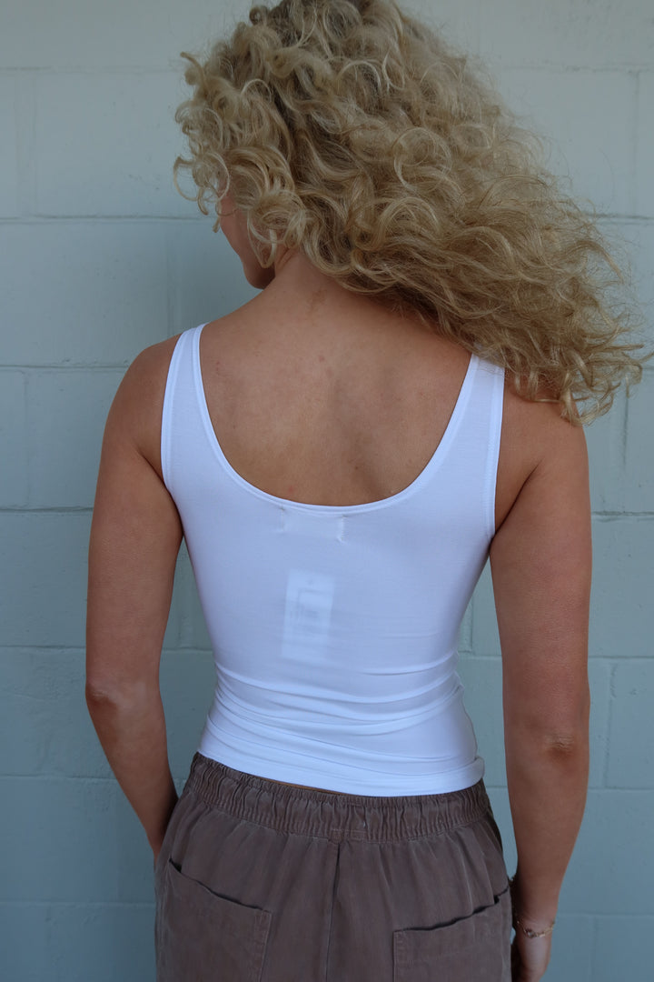 NUD Apparel Devon Long Tank In White Back.