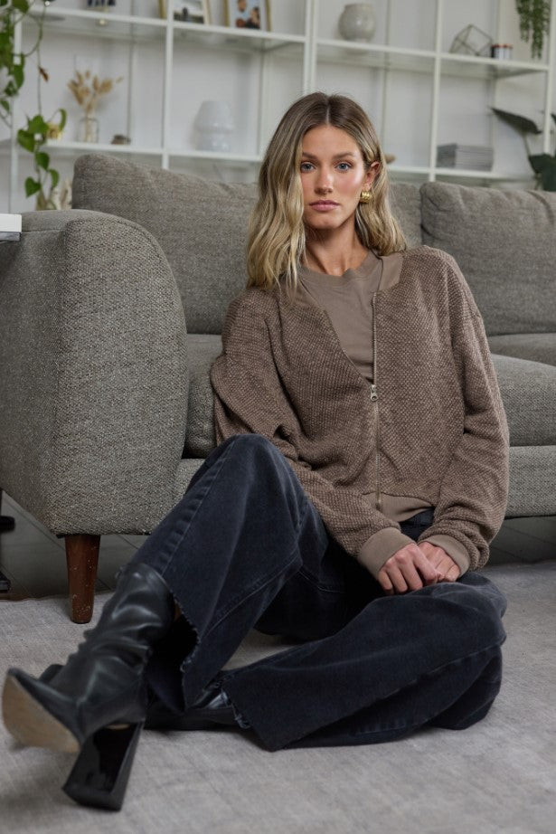 Eighties Bomber Sweater Jacket - Truffle