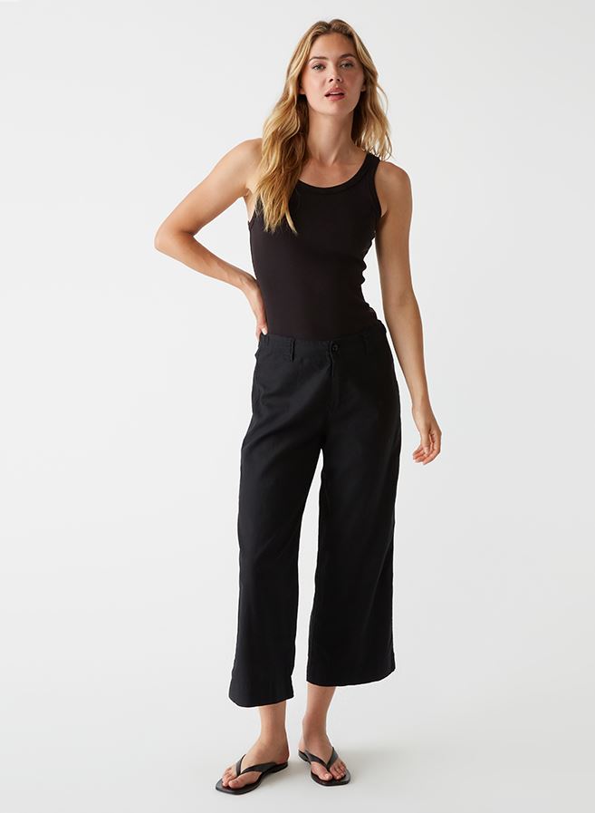 Black Geraldine Straight Leg Linen Pant