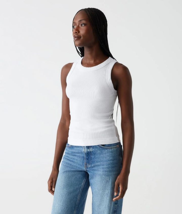 White Gina Wide Binding Crop Tank