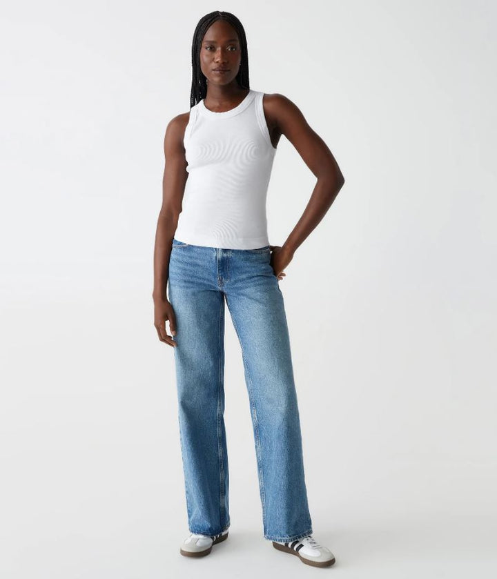 White Gina Wide Binding Crop Tank