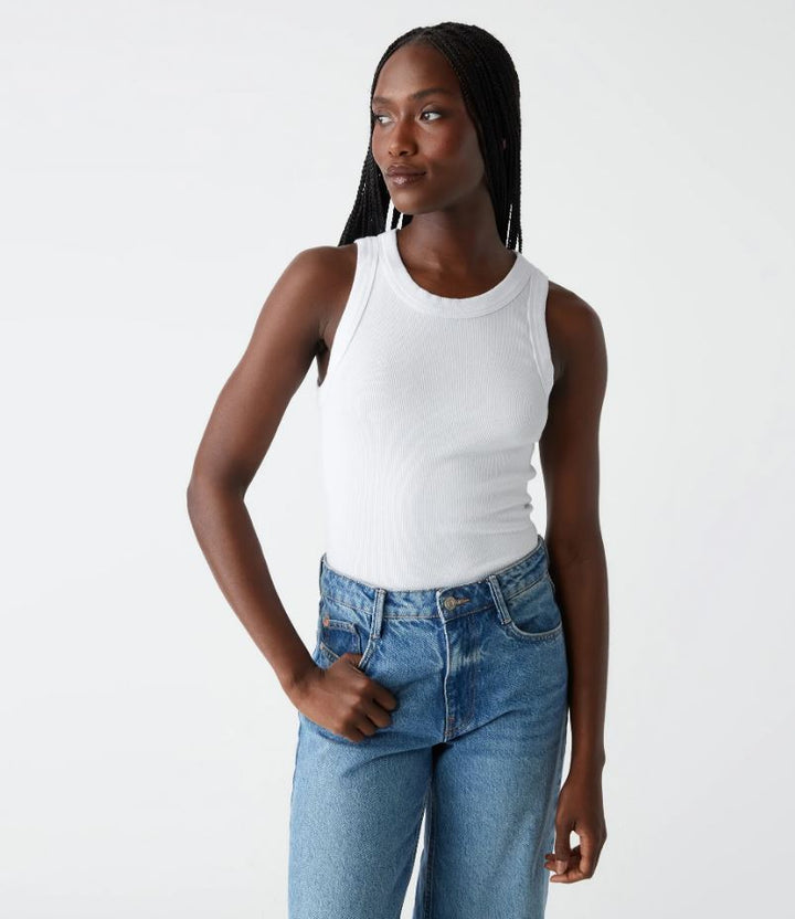 White Gina Wide Binding Crop Tank