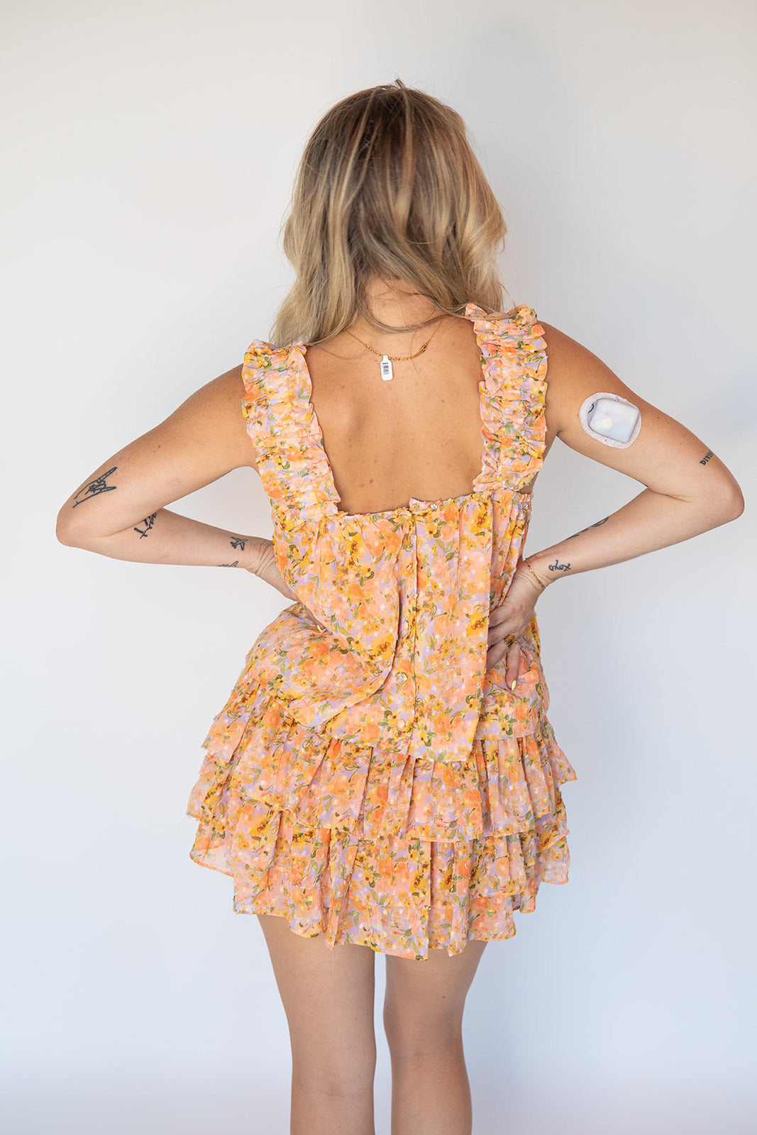 Tangerine Floral Ruffle Tank