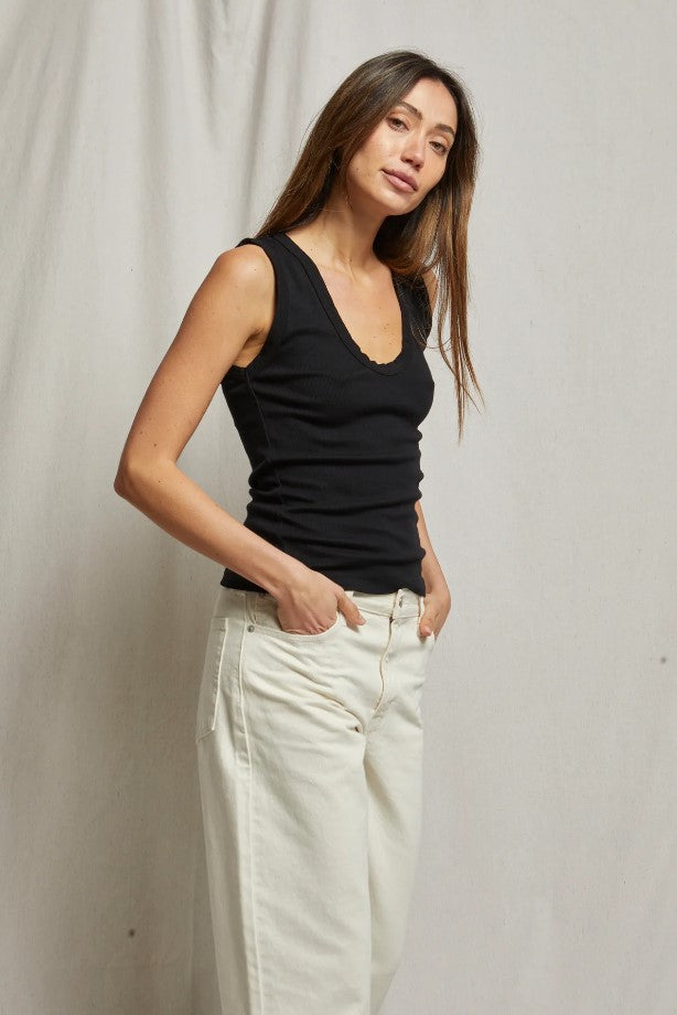 Jordan U Neck Ribbed Tank - True Black