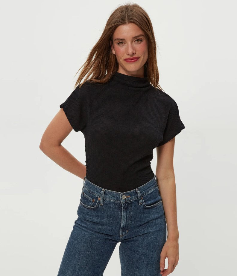 Lara Ribbed Mock Neck Tee - Black