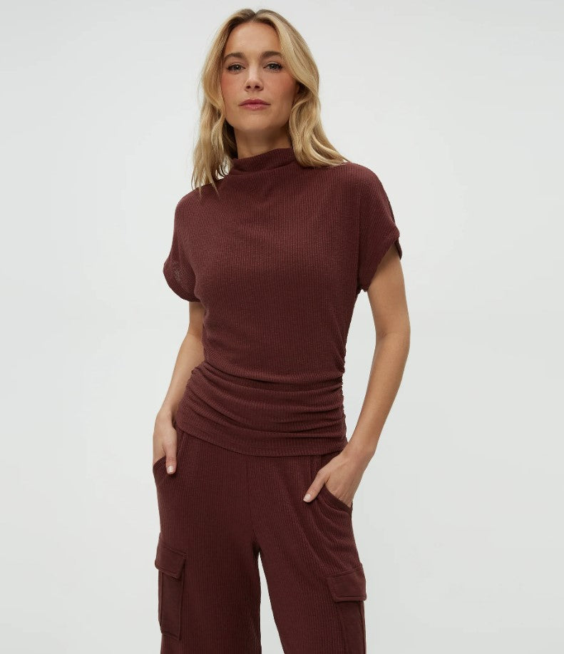 Lara Ribbed Mock Neck Tee - Espresso