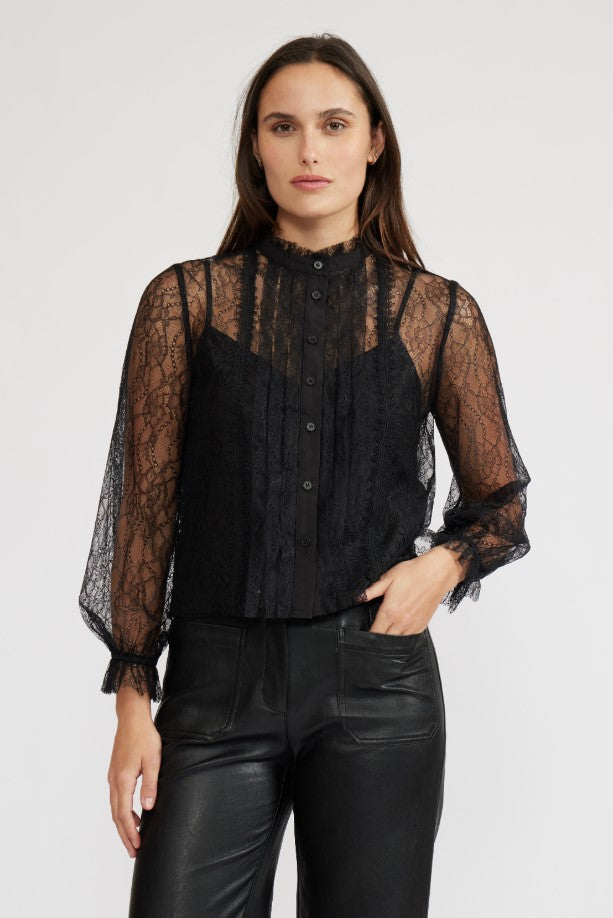 Lizette Long Sleeve Lace Top - Black