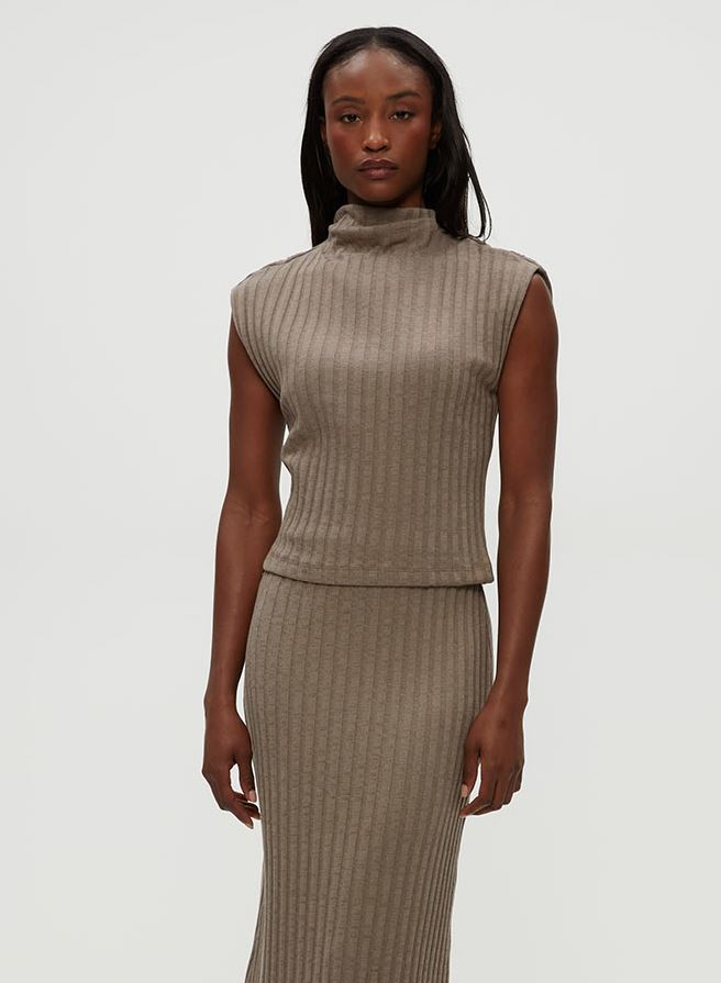 Nara Mock Neck Top - Cobblestone