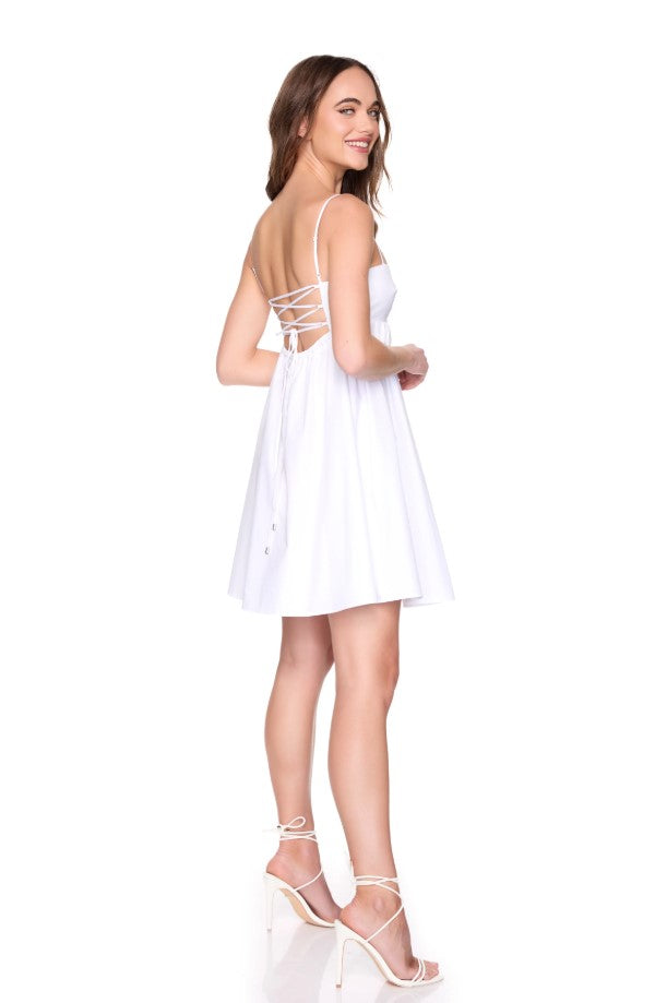 Poplin Lace Up Mini Dress - Sugar