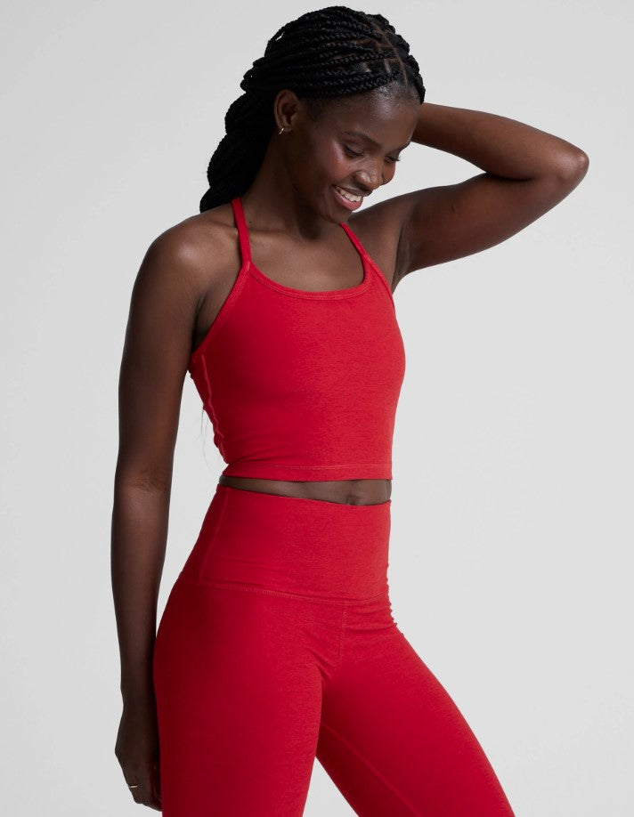 Slim Racerback Cropped Tank - Red Holly Heather