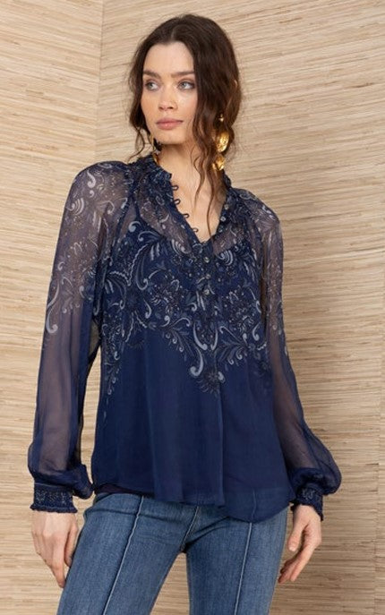 Rylan Silk Blouse - Navy