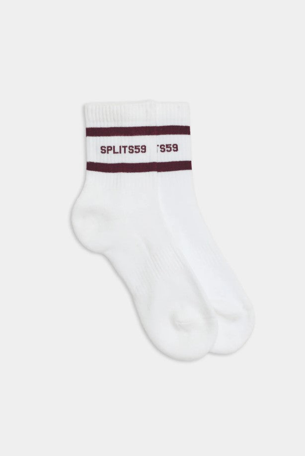 Logo Stripe Quarter Socks - White/Dark Cherry