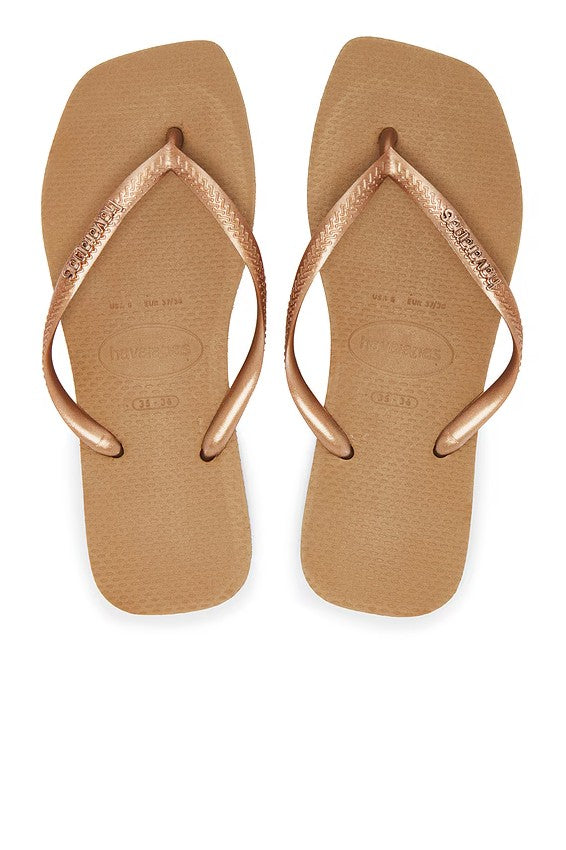 Logo Metallic Square Slim Flip Flop - Rose Gold