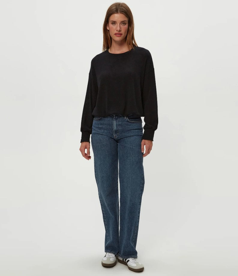 Tia Ribbed Pullover - Black