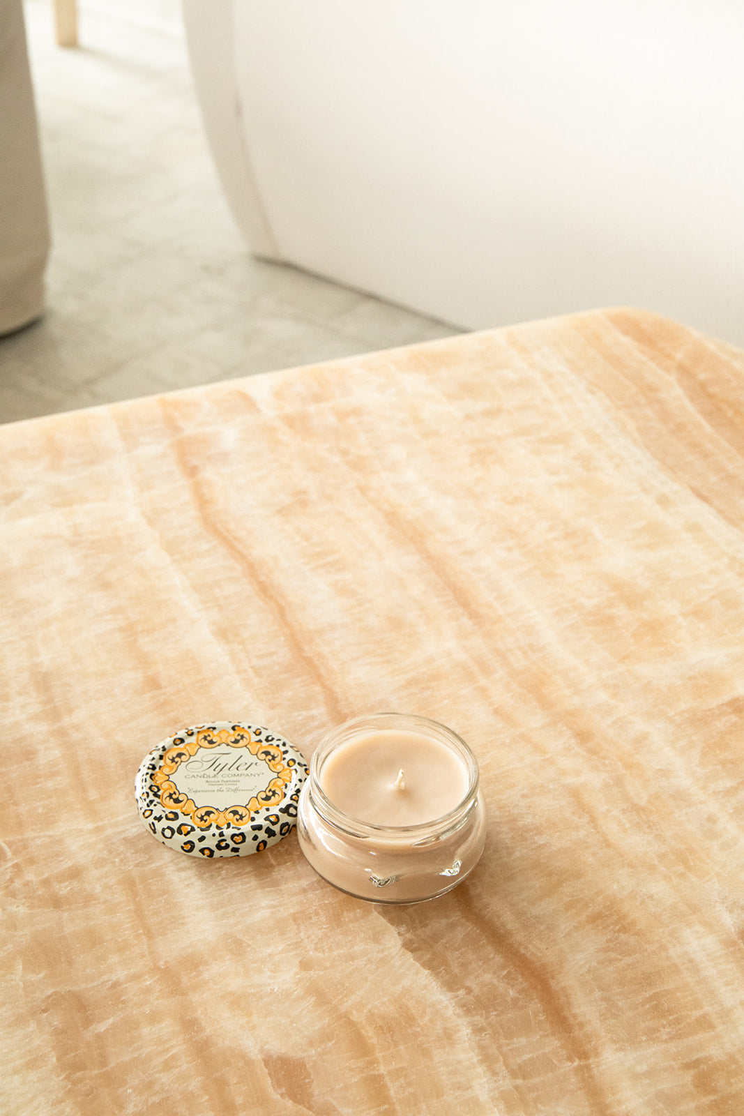 Product shot of Tyler Candle Company candle 3.4oz size in scent celebrity.
