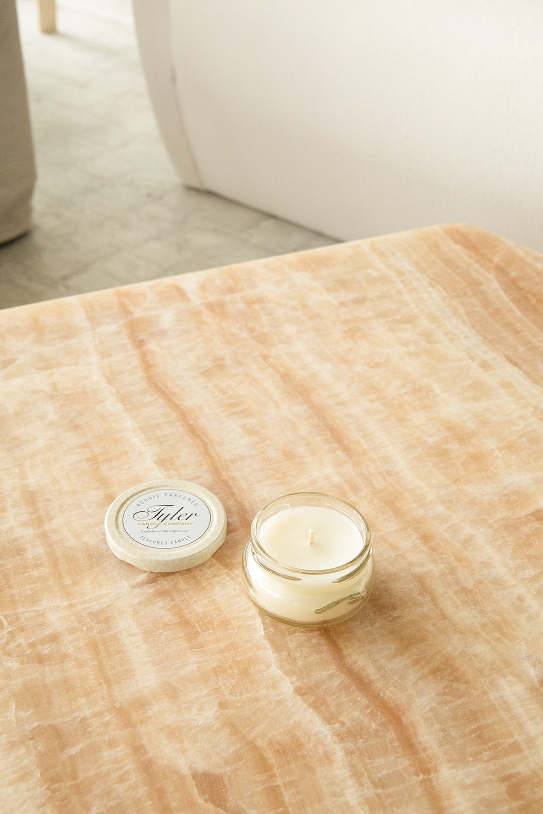 Product shot of Tyler Candle Company candle 3.4oz size in scent diva.