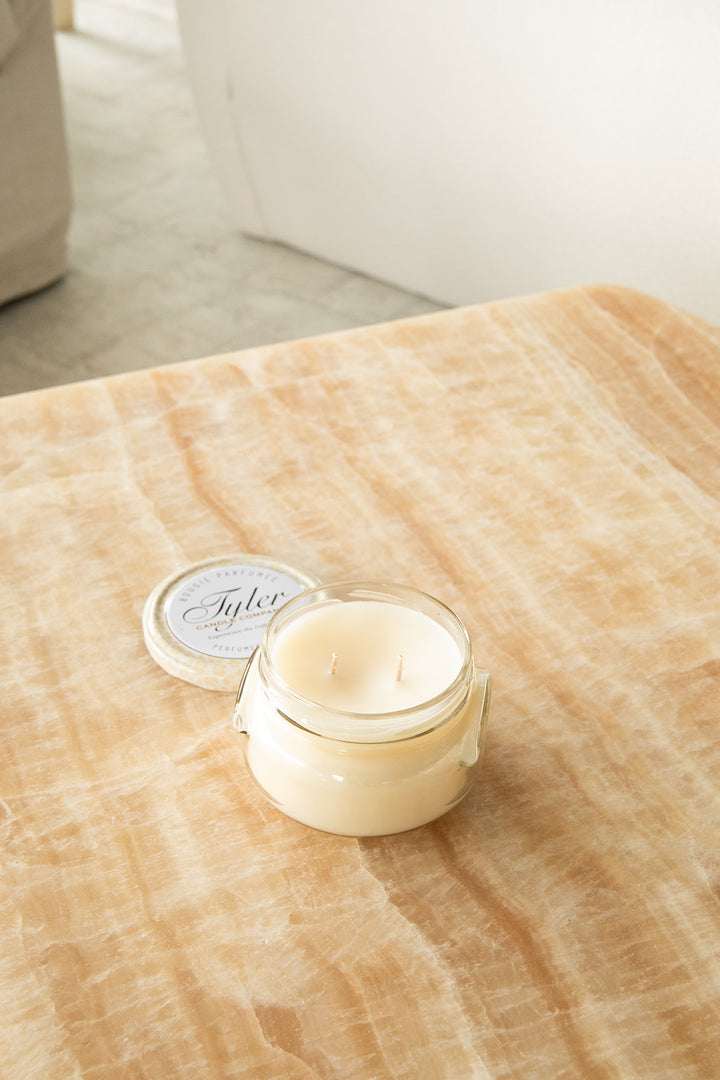 Product shot of Tyler Candle Company candle 11oz size in scent dolce vita.