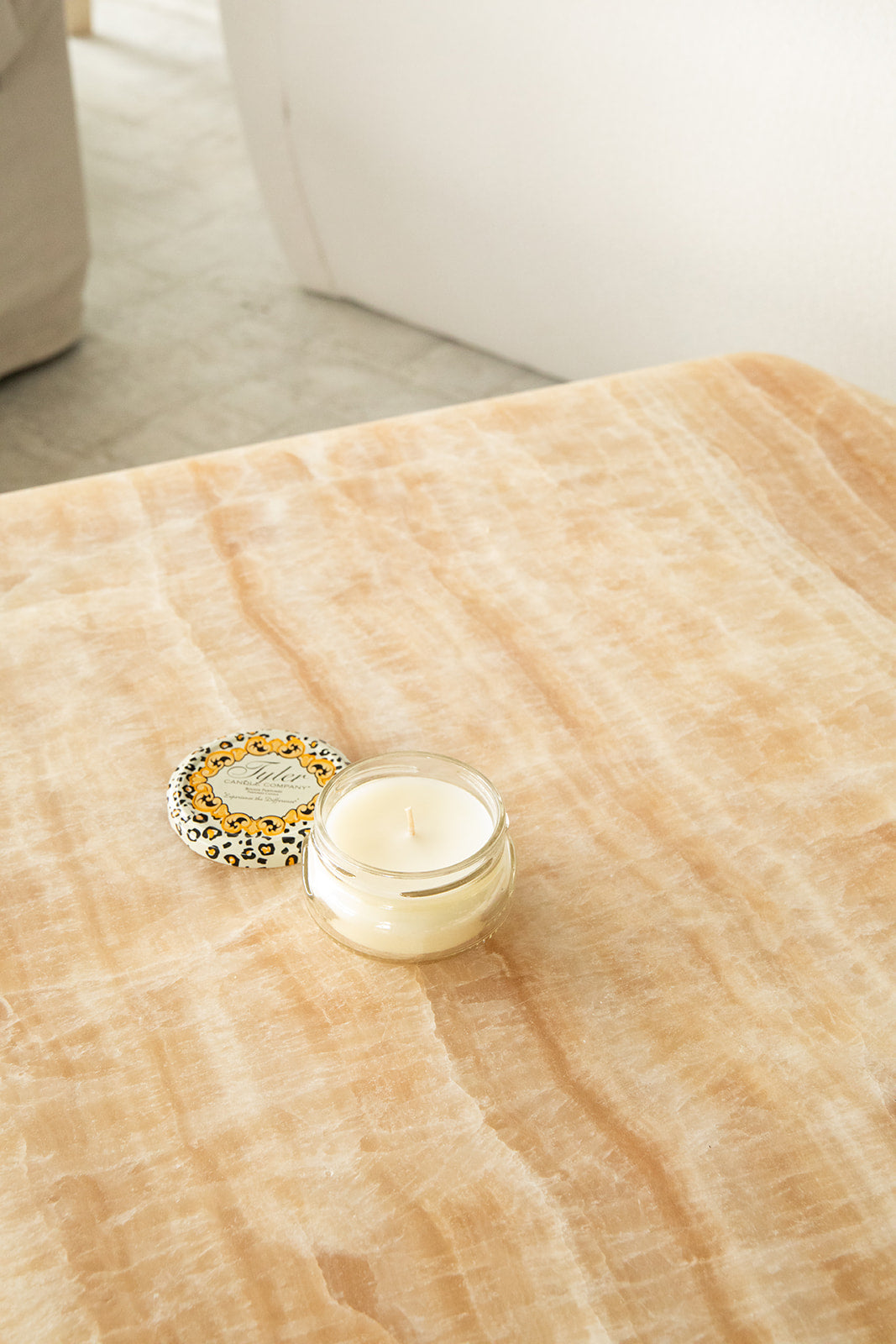 Product shot of Tyler Candle Company candle 3.4oz size in scent dolce vita.