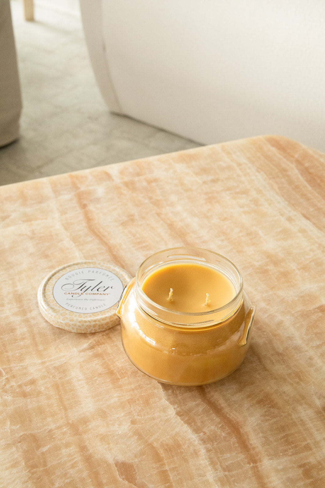 Product shot of Tyler Candle Company 22oz candle in scent family tradition.