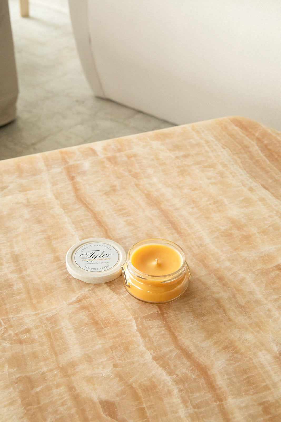 Product shot of Tyler Candle Company 3.4oz candle in scent family tradition.